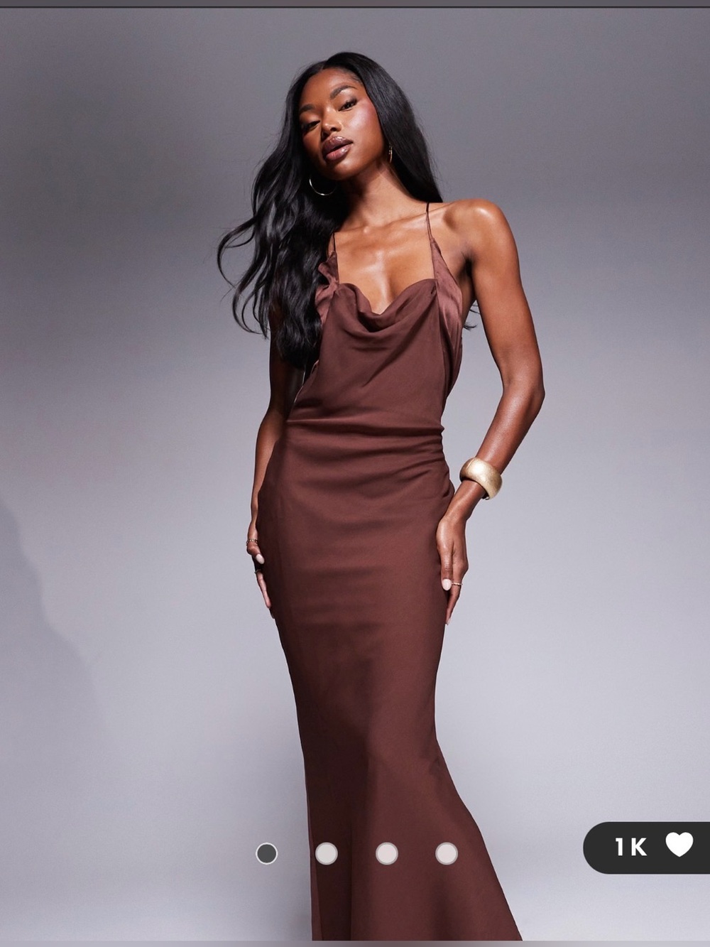 ASOS DESIGN satin and chiffon mix cowl neck bias maxi dress in chocolate